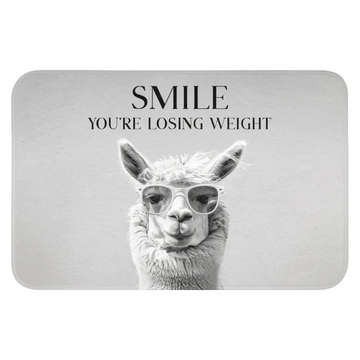 Quotes - Lama - Smile - Spreuken - Grijs Badmat klein -3d