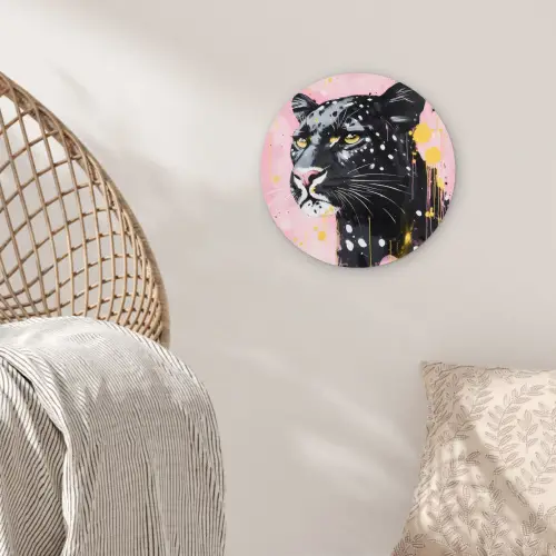 Zwart - Panter - Roze - Abstract Wandcirkel plexiglas klein -sfeer5