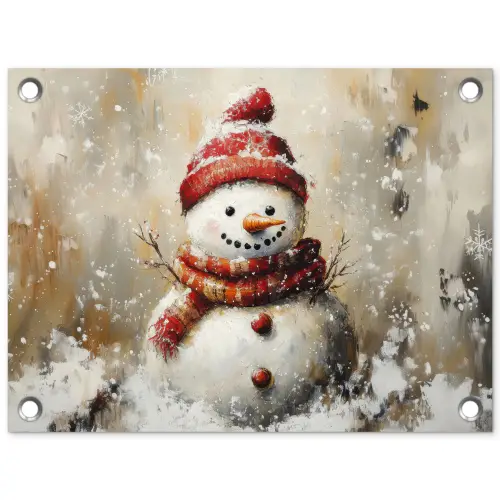 Sneeuwpop - Winter - Sneeuw - Beige tuinposter los doek klein -3d