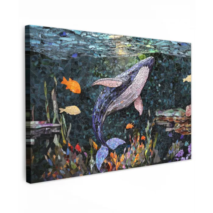 Mozaïek - Walvis - Koraal - Water Tuinposter op houten frame 2 cm dik klein -3d
