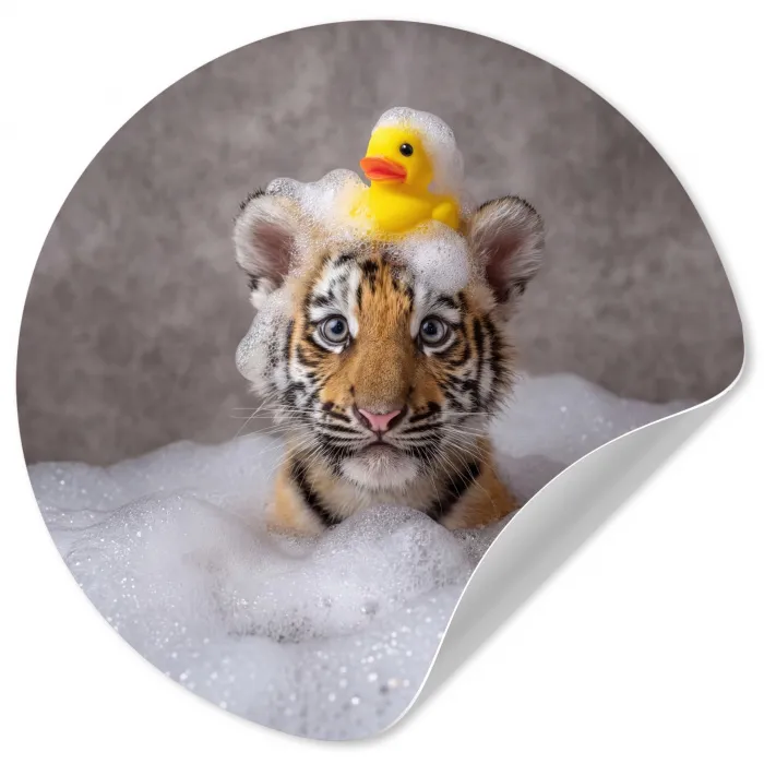 Welpje - Bad - Geel Wandcirkel behangsticker klein -3d