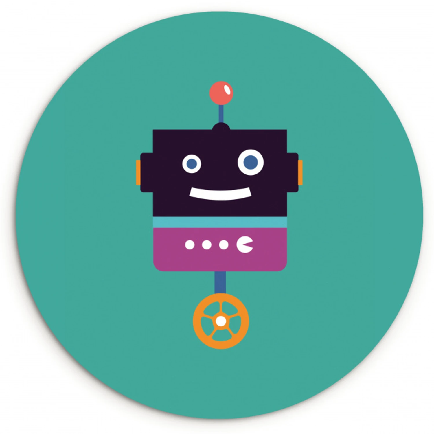 Robot - Wiel - Paars - Groen - Jongens - Kids Wandcirkel kunststof plaat 5mm dik klein -3d