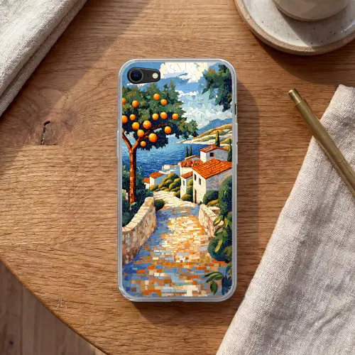Huizen - Mozaïek - Sinaasappelbomen - Zee Telefoonhoesje iPhone 7 klein -sfeer1