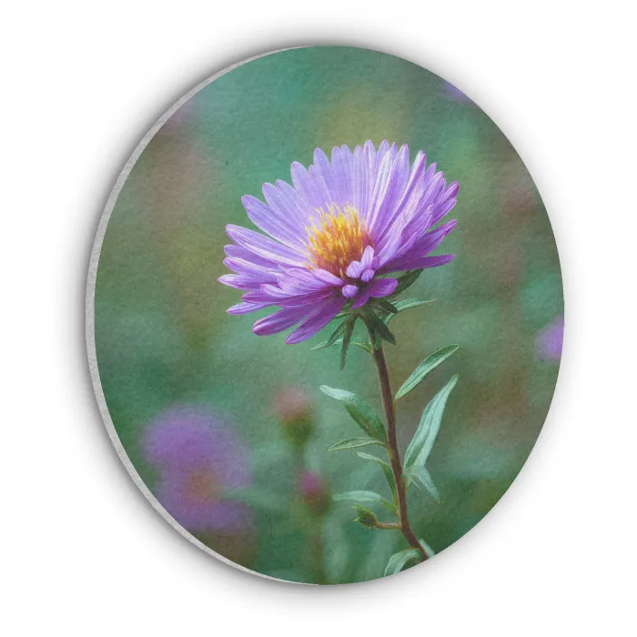 Aster - Paars - Bloem - Blaadjes Akoestische PET Vilt - Rond klein -3d