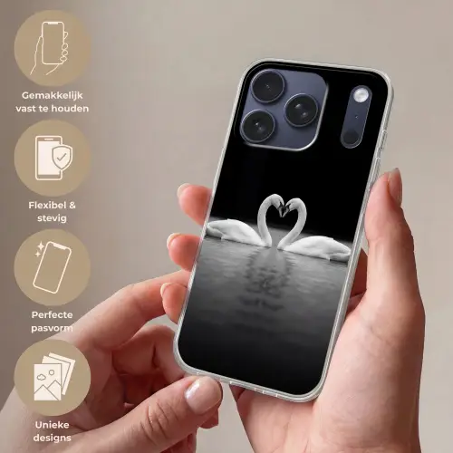 Zwanen - Hart - Zwart - Wit Telefoonhoesje iPhone 17 Pro klein -sfeer3_NL