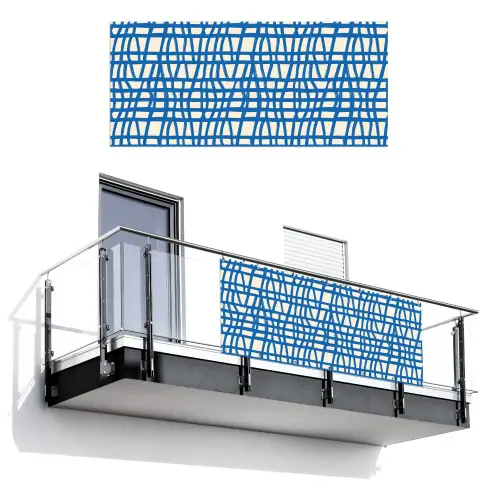 Ruitpatroon - Blauw - Crème Balkonbeschermer Duitsland klein 596 -3d