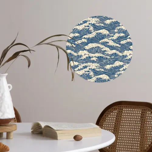 Golven - Klassiek - Blauw Wandcirkel behangsticker klein 186 -sfeer3