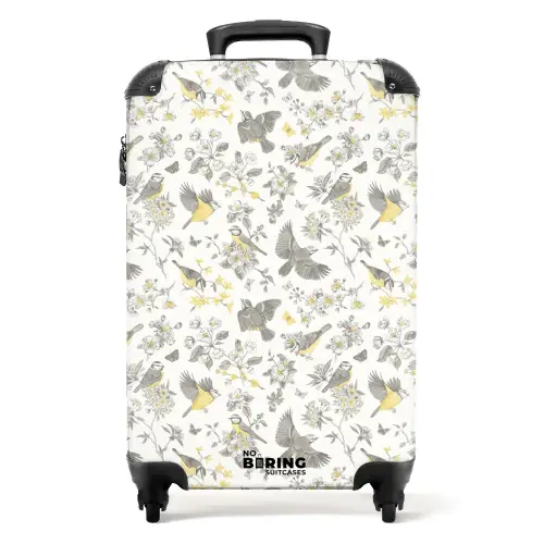 Klassiek vogel en bloemen patroon geel NBS - Handbagage koffer - Kinderen Unisex middel -productfoto_recht