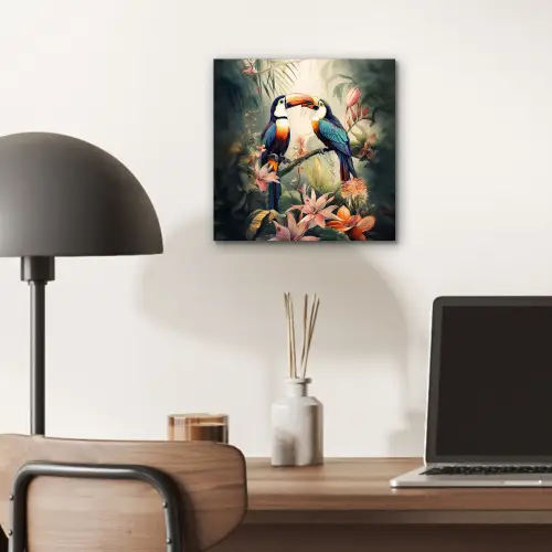 Toekan - Vogels - Bloemen - Natuur - Jungle aluminium wit klein -sfeer5