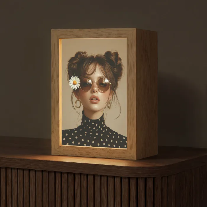 Vrouw - Beige - Bloem - Modern - Portret Light Box met kabel (Tafellamp) klein -z3d_website