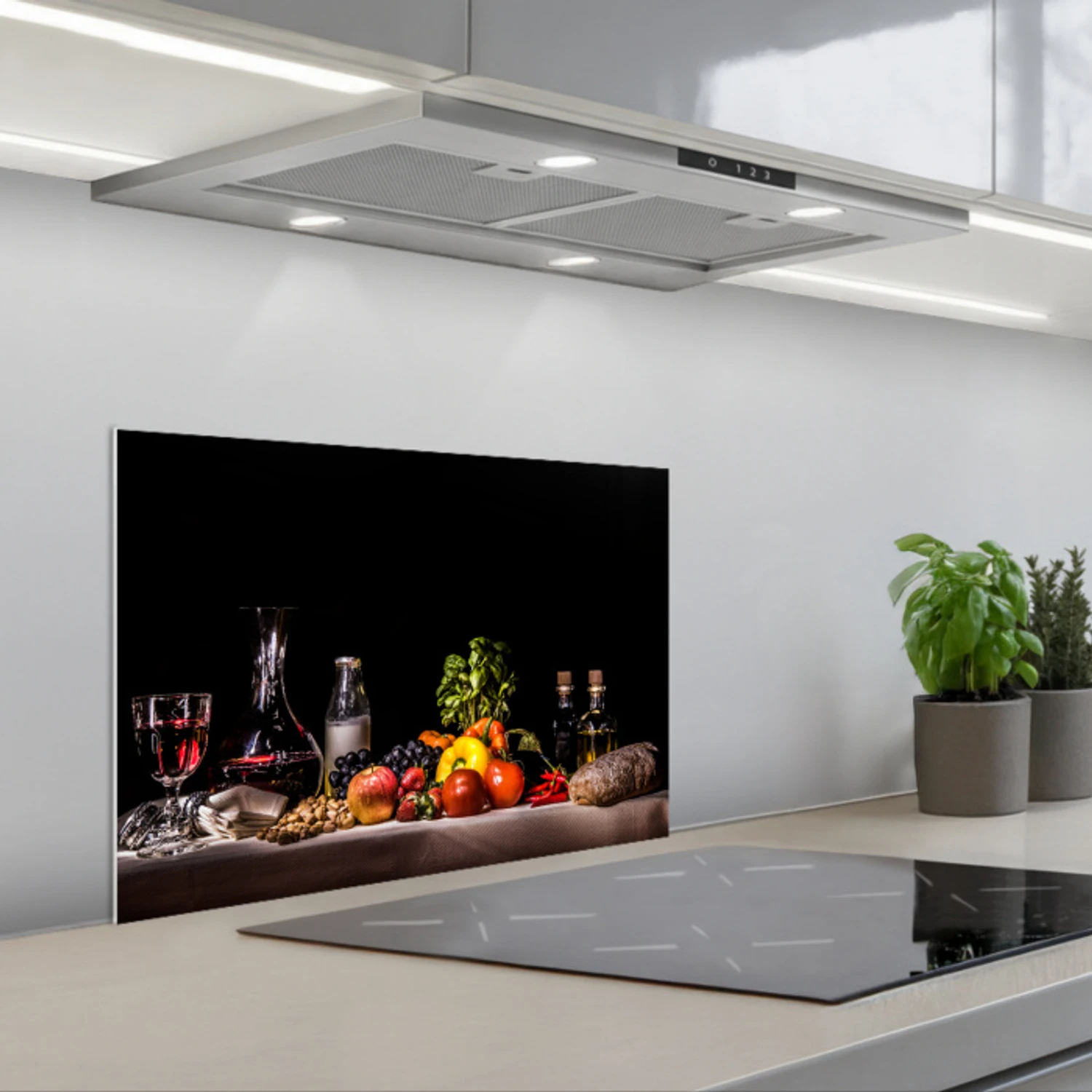 Stilleven - Eten - Drinken - Fruit - Zwart keuken achterwand spatscherm klein -3d_schuin