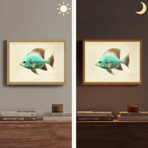 Schubben - Vis - Mint - Minimalistisch Light Box met batterij (Wandlamp) middel -sfeer3