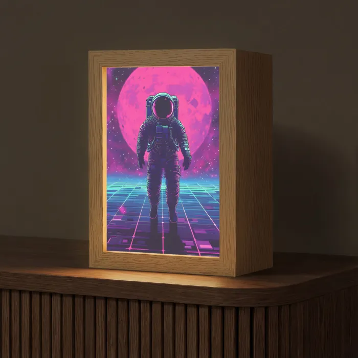 Astronaut - Maan - Roze - Sterrennevels Light Box met kabel (Tafellamp) klein -z3d_website