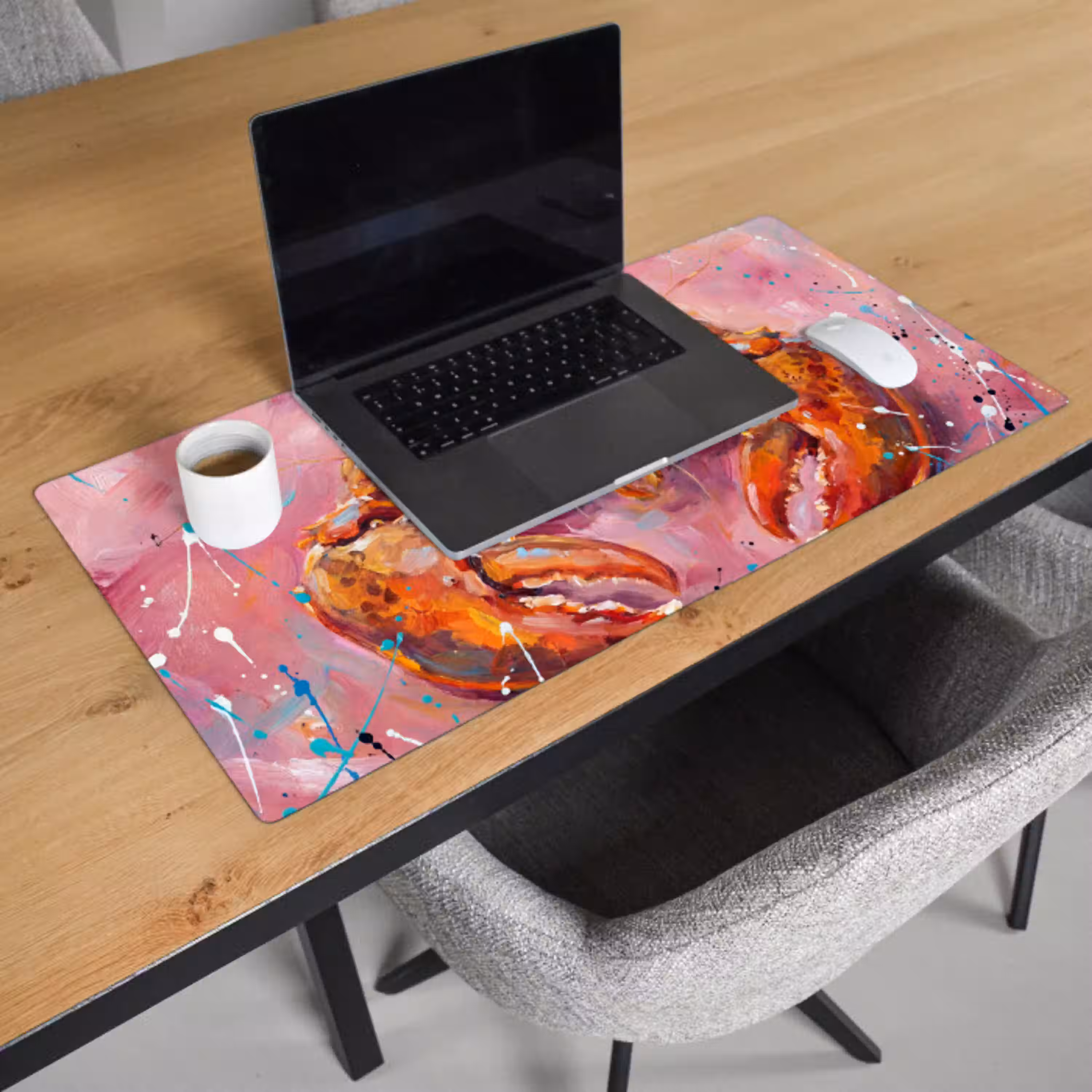Zeeleven - Kreeft - Spatters - Abstract - Roze Muismat XXL klein -sfeer1