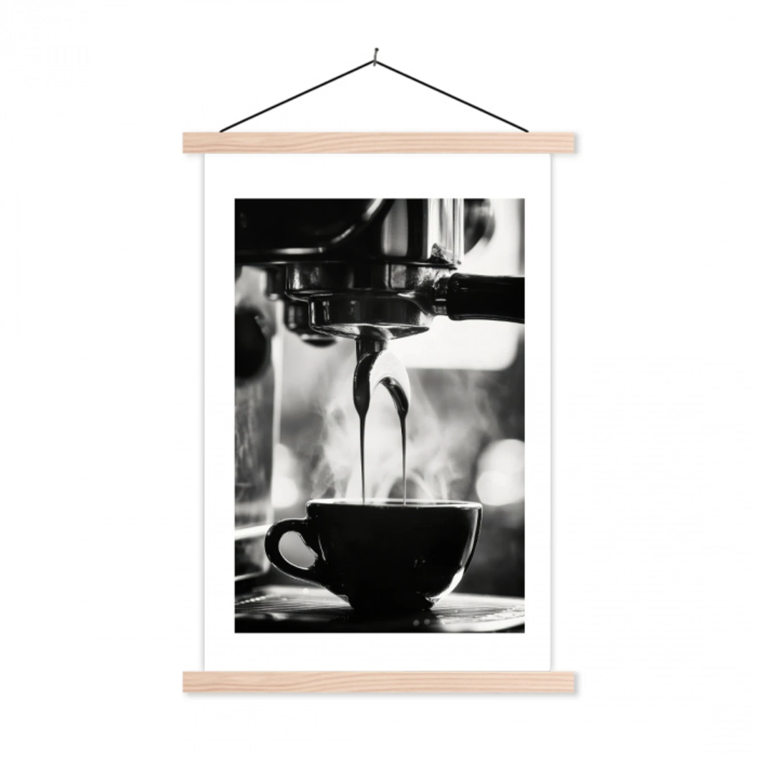 Coffee - Espresso - Koffiemachine - Kop textielposter latten blank klein -3d
