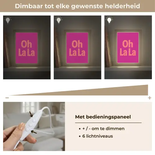 Oh la la - Luipaardprint - Roze Light Box met kabel (Tafellamp) klein -USP_dimbaarNL