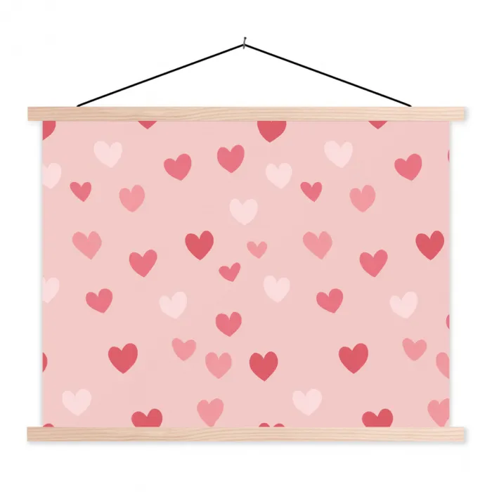 Hartjes - Patroon - Roze textielposter latten blank klein -3d