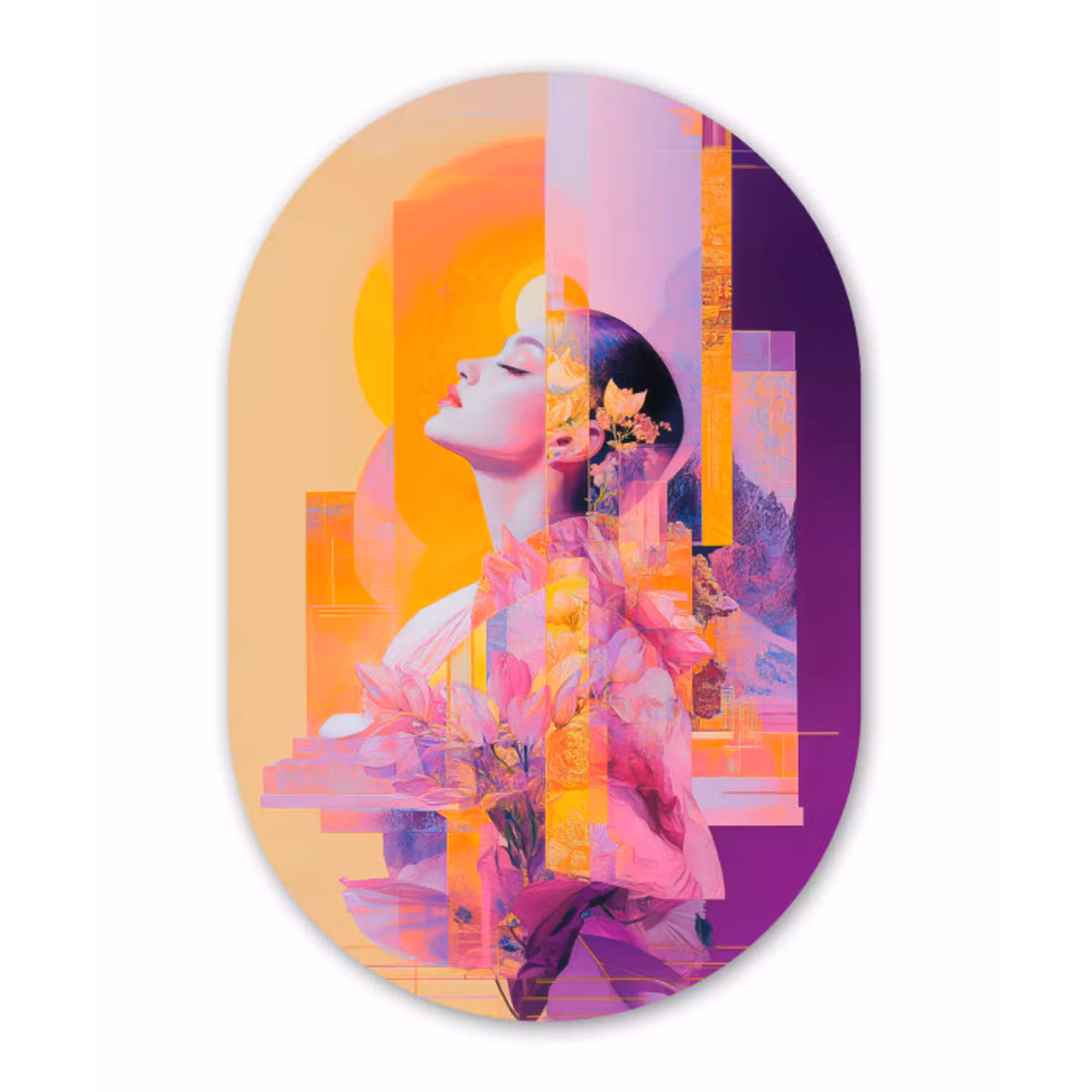 Abstract - Portret - Vrouw - Kleurrijk Wandcirkel Ovaal Glas middel -3d