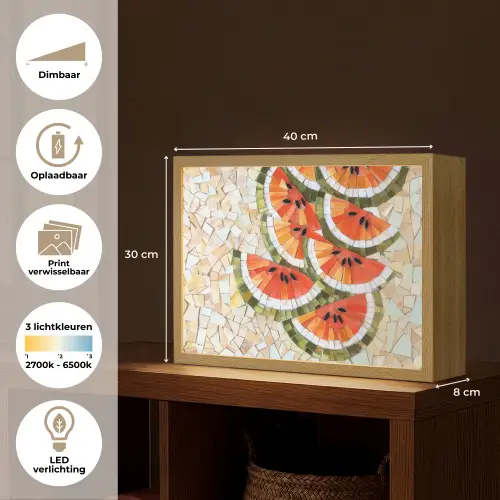 Mozaïek - Watermeloen - Rood - Pitten Light Box met batterij (Wandlamp) middel -USP_websiteoverzichtNL
