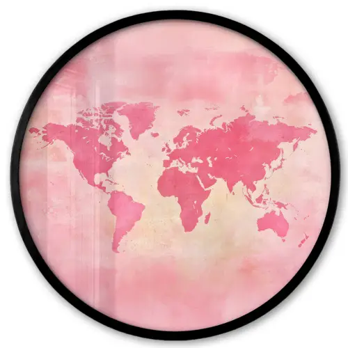 Wereldkaart - Roze - Vaag Fotolijst rond zonder passe partout klein -3d