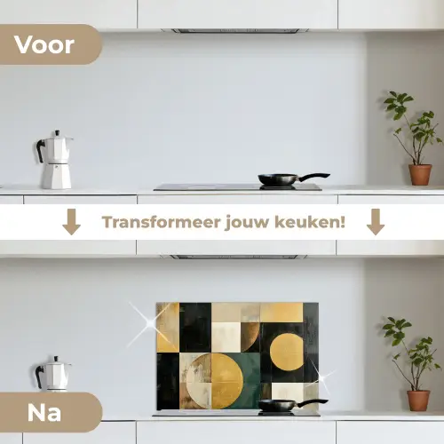 Abstract - Goud - Brons - Vormen - Geometrisch keuken achterwand spatscherm klein -voor_na_NL