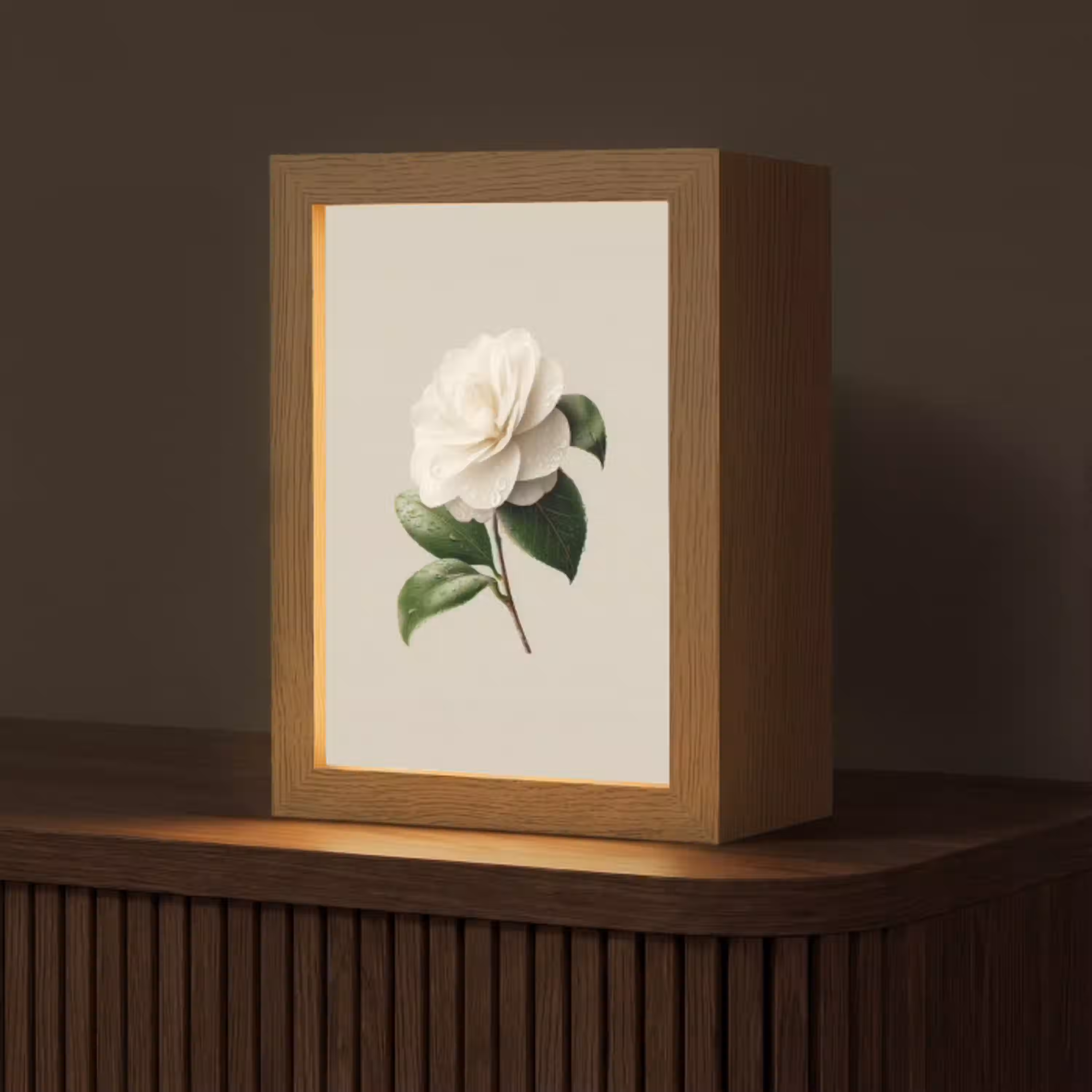 Cameliabloem - Wit - Groen Light Box met kabel (Tafellamp) klein -z3d_website