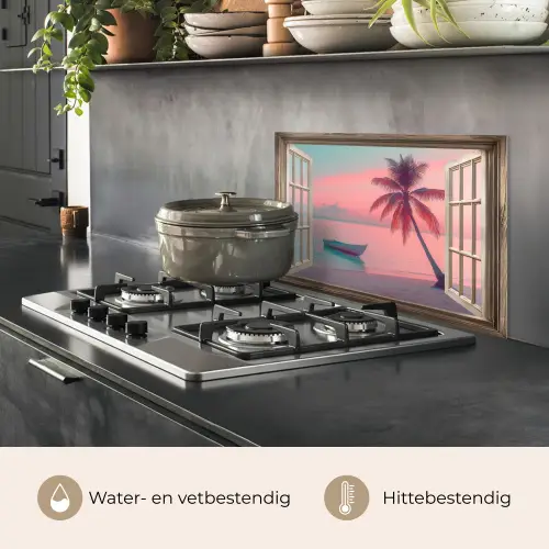 Doorkijk - Strand - Palmboom - Tropisch keuken achterwand spatscherm klein -usp_NL
