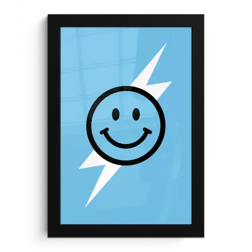 Smiley - Blauw - Bliksem fotolijst zwart zonder passe partout klein -3d
