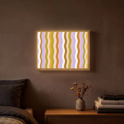 lijnen - Golven - Pastelkleuren - Patroon Light Box met batterij (Wandlamp) middel -sfeer4