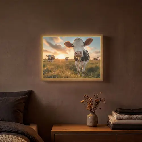 Koe - Weiland - Dieren portret - Natuur - Koeien Light Box met batterij (Wandlamp) middel -sfeer4