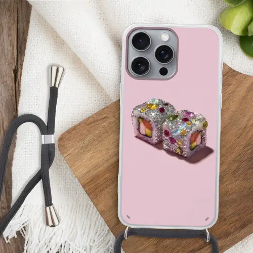 Sushi - Rolletjes - Steentjes - Kleurrijk Hoesje iPhone 16 Pro Max met koord klein -sfeer4
