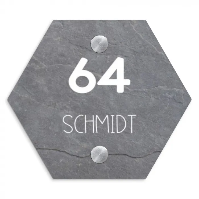 Grijze natuursteen - Modern Naambord Hexagon klein -3d