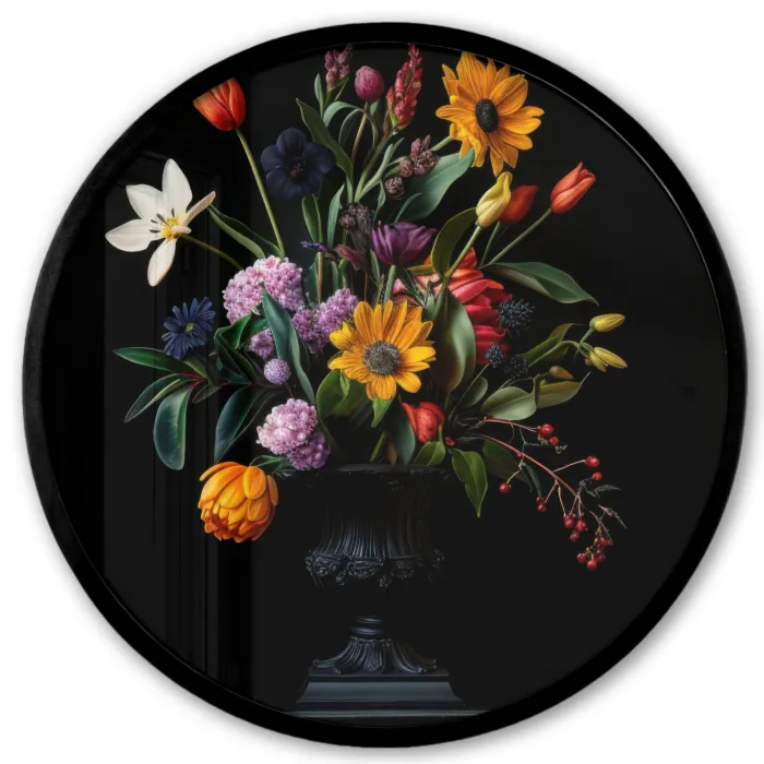 Zonnebloemen - Boeket - Kleurrijk Fotolijst rond zonder passe partout klein -3d