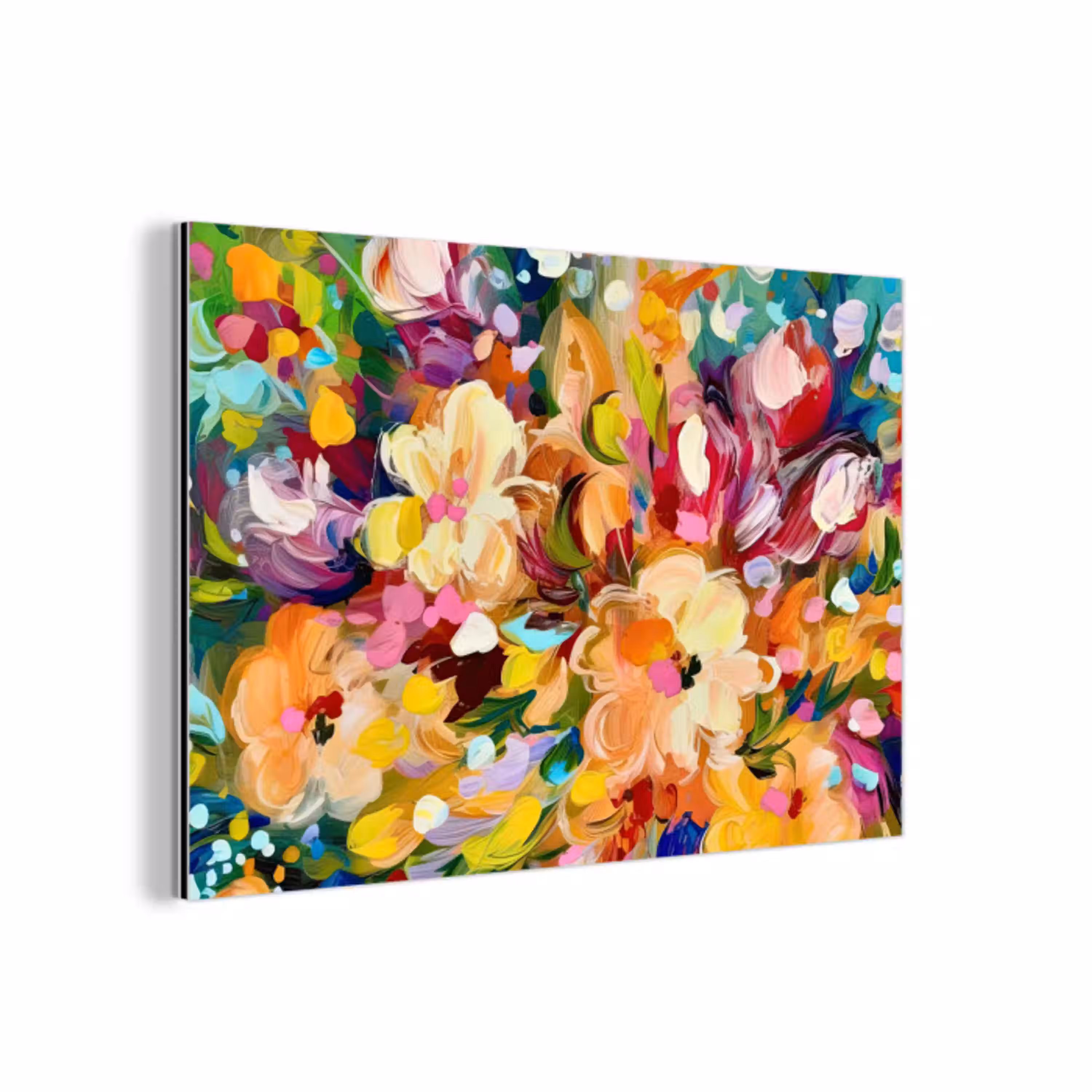 Schilderij - Olieverf - Bloemen - Regenboog aluminium wit klein -3d