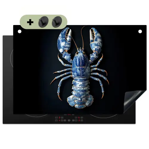 Kreeft - Delftsblauw - Schild - Stoer Inductie beschemer met haakjes klein -3d