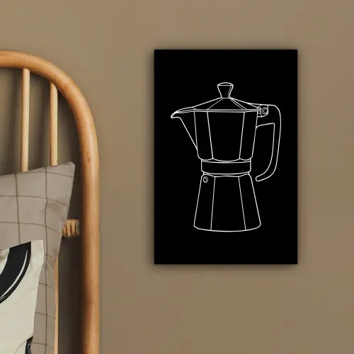 Mokkapot - Zwart - Wit - Lijntekening canvas 2cm klein -sfeer3