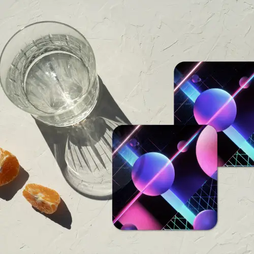 Bollen - Neon - Lijnen - Roze onderzetter kurk middel -sfeer4