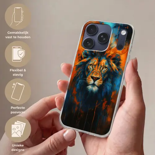 Schilderij - Leeuwenkop - Oranje Telefoonhoesje iPhone 17 Pro klein -sfeer3_NL
