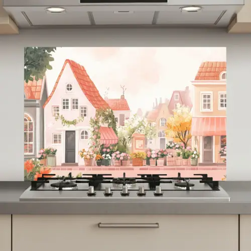 Bloemen - Huizen - Dorp keuken achterwand spatscherm klein -3d_website