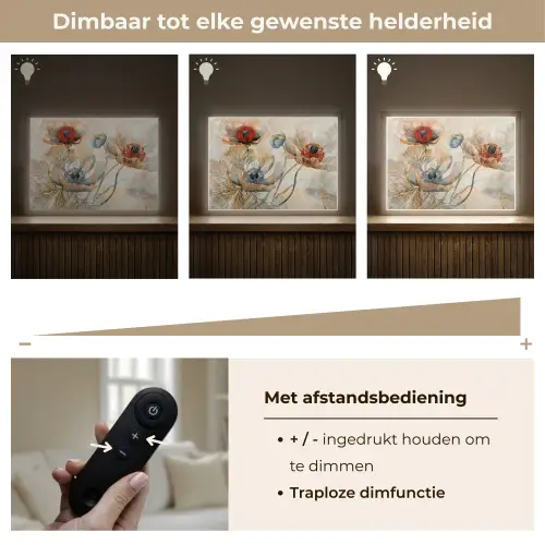 Bloemen - Beige - Modern - Illustratie Light Box met batterij (Wandlamp) middel -USP_dimbaarNL