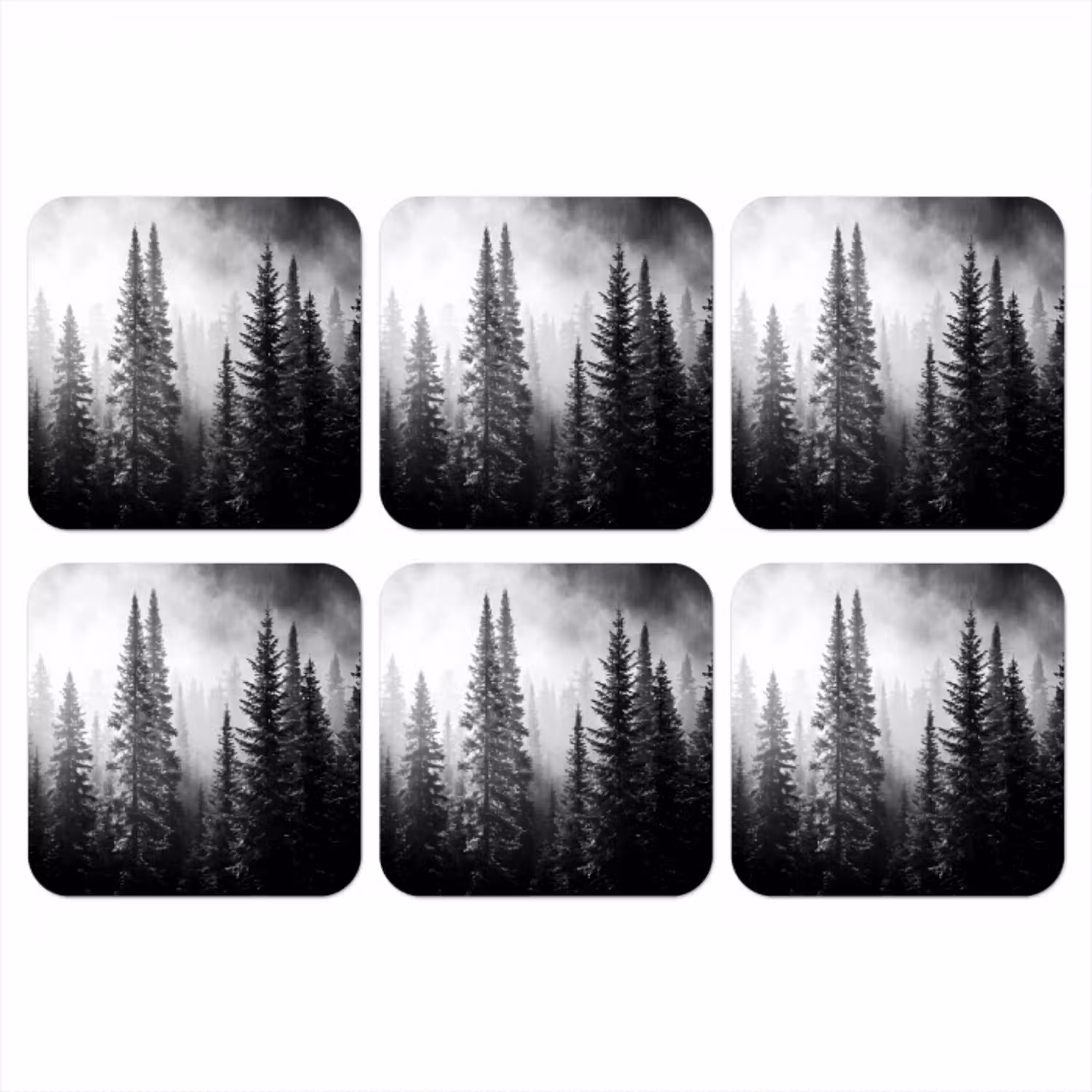 Bos - Mist - Winter - Monochroom - Natuur onderzetter kurk middel -3d
