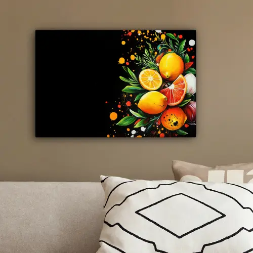 Citroenen - Zwart - Kruiden - Graffiti - Verf canvas 2cm klein -sfeer3