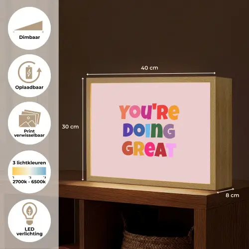 You're doing great - Roze - Kleurrijk Light Box met batterij (Wandlamp) middel -USP_websiteoverzichtNL