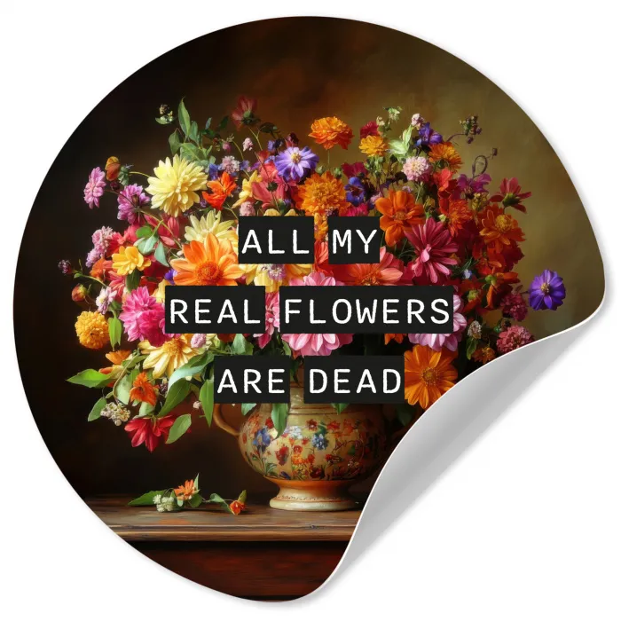 Kleur - Bloemen - Vintage - Bloemenvaas Wandcirkel behangsticker klein -3d