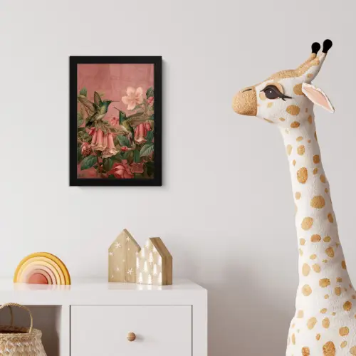 Kolibries - Bloemen - Groen - Roze fotolijst zwart zonder passe partout klein -usfeer4_kinderkamer