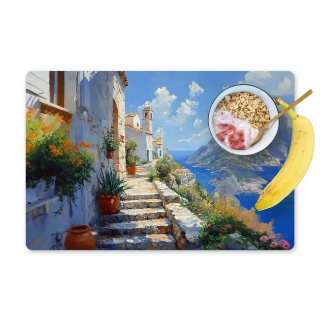 Trap - Huizen - Berglandschap - Zee Placemat vinyl groot -zzzproduct_Kitchenyeah-website