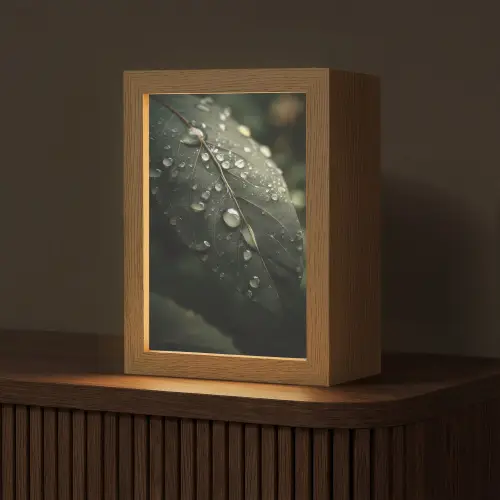 Blad - Groen - Nerven - Regendruppels Light Box met kabel (Tafellamp) klein -z3d_website