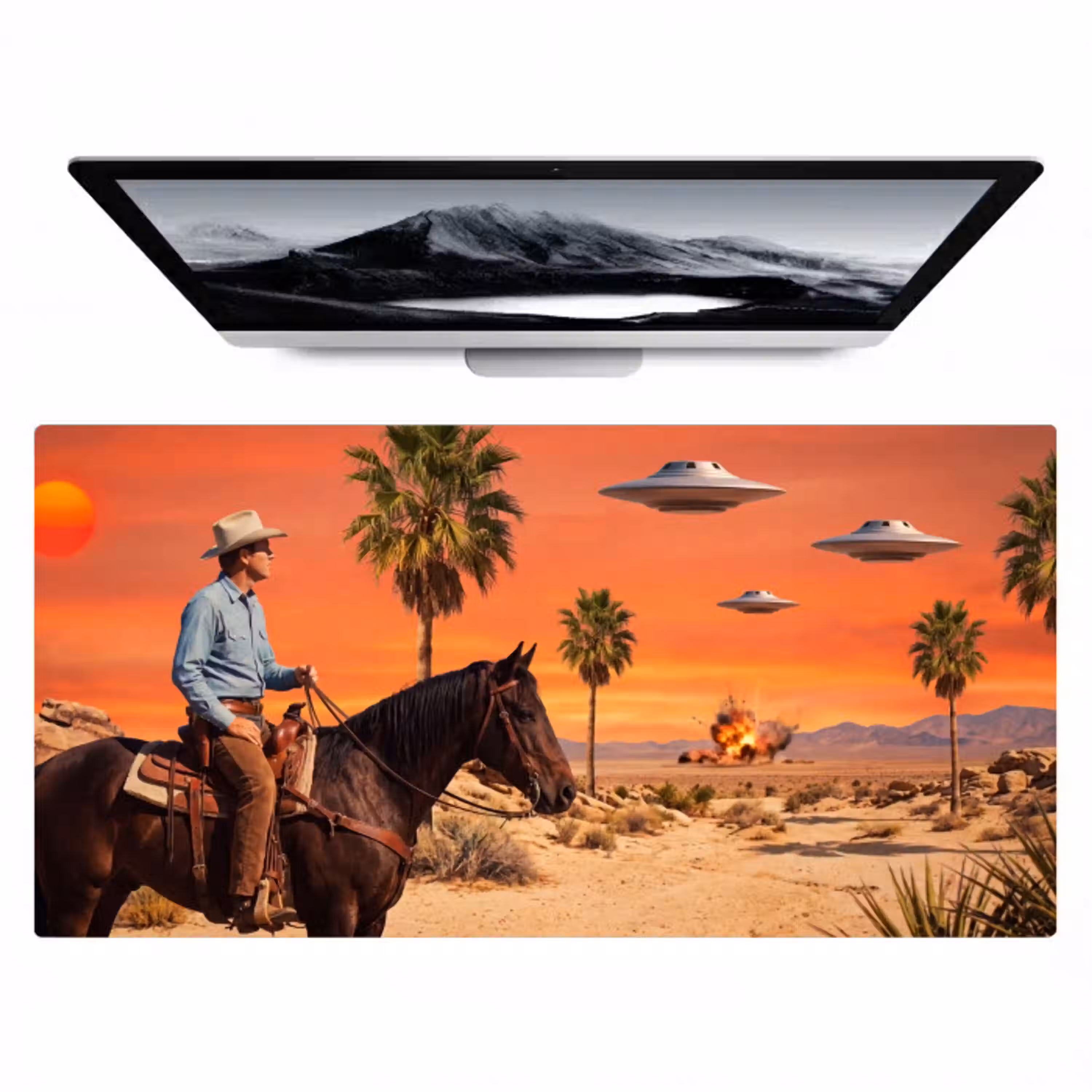 Cowboy - Paard - Woestijn Muismat XXL klein -zzz3d