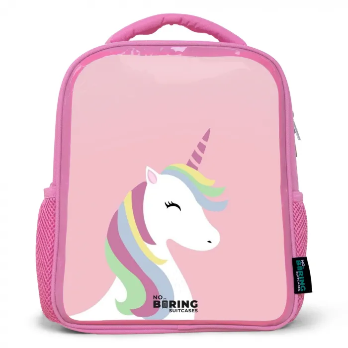 Cartoon unicorn met regenboogmanen Kinderrugzak - Roze middel -3d