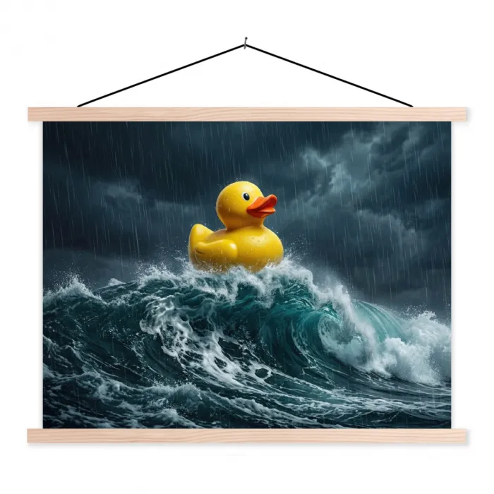Storm - Badeend - Golven textielposter latten blank klein -3d